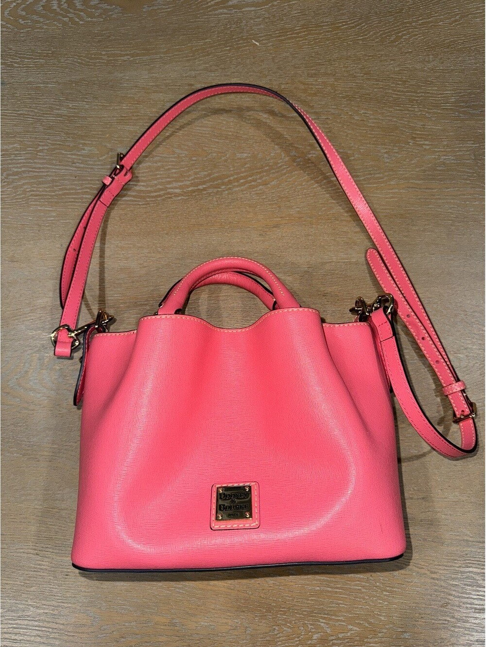 Dooney and Bourke Saffiano Leather Barlow Satchel Bag Pink Gold Hardware